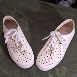 DV by Dolce Vita White Perforated Lace-Up Sneakers with Gold Bee Charms